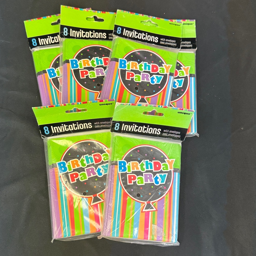 Unique Industries Multicolor Birthday Party Invitations and Envelopes 48 ct new